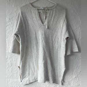 Pure Jill speckled gray womens cotton wool ivory 3/4 Wide sleeve sweater; size M